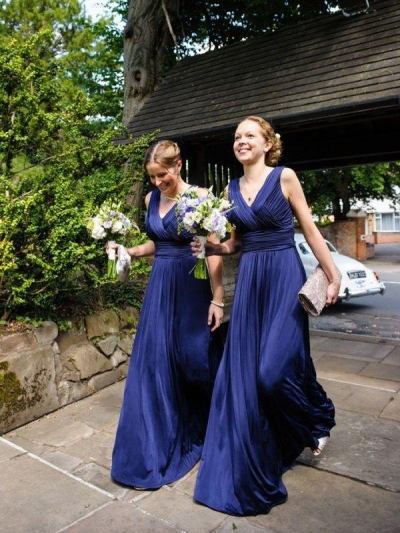 A-Line/Princess V-neck Pleats Chiffon Floor-Length Bridesmaid Dresses [PO16044135]