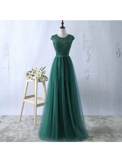 A-Line/Princess Scoop Sleeveless Tulle Floor-Length Dresses [PON1506EV699]