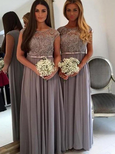 A-Line/Princess Scoop Floor-Length Applique Chiffon Bridesmaid Dresses [PON1506EV735]