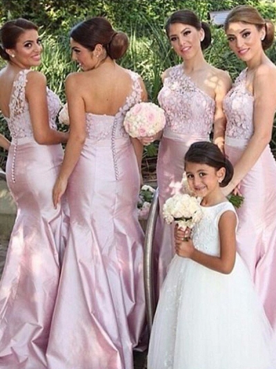 Trumpet/Mermaid One-Shoulder Sleeveless Satin Floor-Length Bridesmaid Dresses [PON1506EV759]