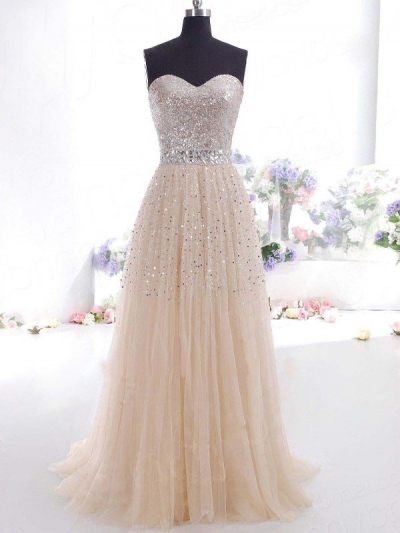 A-Line/Princess Sweetheart Tulle Sleeveless Floor-Length Dresses [WDNBN00982]