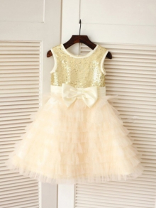 A-line/Princess Scoop Sleeveless Bowknot Long Tulle Dresses