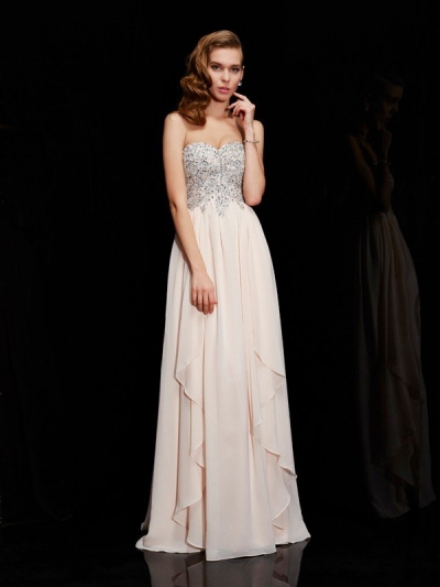 Sheath/Column Sweetheart Sleeveless Beading Long Chiffon Dresses [40032]