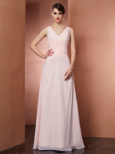 A-Line/Princess V-neck Sleeveless Pleats Long Chiffon Dresses [40281]