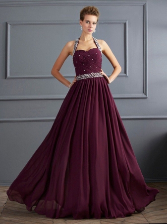 Sheath/Column Halter Sleeveless Beading Long Chiffon Dresses