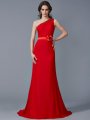 A-Line/Princess One-Shoulder Sleeveless Beading Long Chiffon Dresses