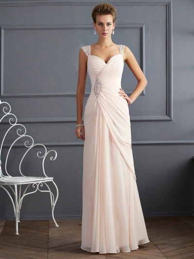 Sheath/Column Straps Sleeveless Beading Long Chiffon Dresses [40776]