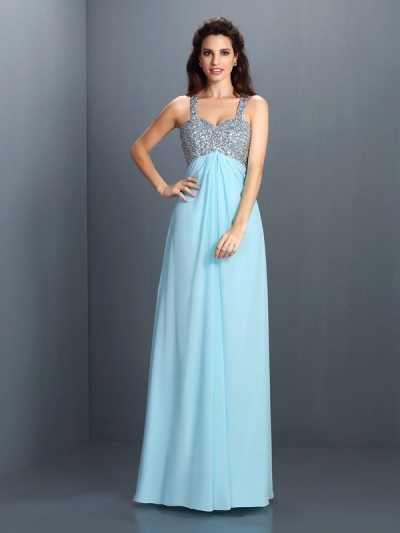 A-Line/Princess Straps Beading Sleeveless Long Chiffon Dresses [50083]