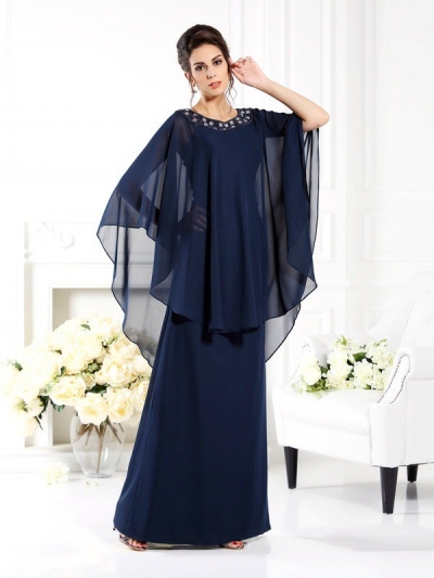 A-Line/Princess Scoop 3/4 Sleeves Long Chiffon Mother of the Bride Dresses [50171]