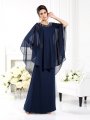 A-Line/Princess Scoop 3/4 Sleeves Long Chiffon Mother of the Bride Dresses