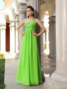 Sheath/Column One-Shoulder Beading Sleeveless Long Chiffon Dresses