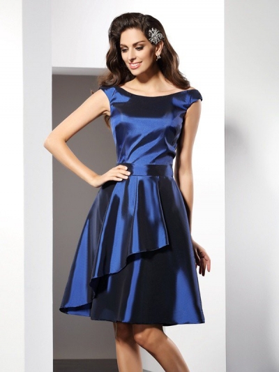 A-Line/Princess Scoop Sleeveless Short Taffeta Bridesmaid Dresses [50468]