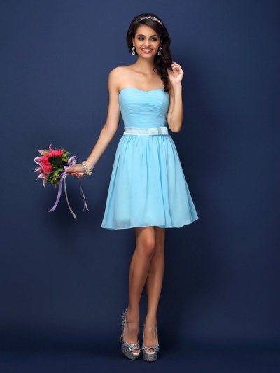 A-Line/Princess Strapless Pleats Sleeveless Short Chiffon Bridesmaid Dresses [50569]