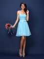 A-Line/Princess Strapless Pleats Sleeveless Short Chiffon Bridesmaid Dresses