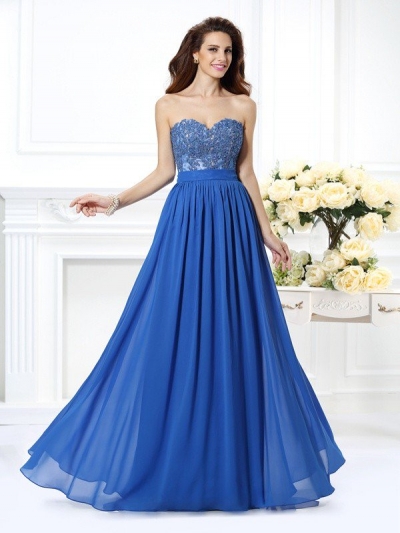 A-Line/Princess Sweetheart Applique Sleeveless Long Chiffon Dresses [51134]