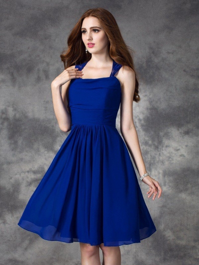 A-line/Princess Straps Ruffles Sleeveless Short Chiffon Bridesmaid Dresses [60003]