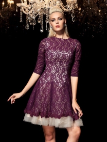 A-Line/Princess Sheer Neck Lace 1/2 Sleeves Short Lace Cocktail Dresses