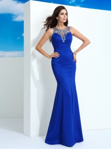 Sheath/Column Sheer Neck Beading Sleeveless Long Chiffon Dresses