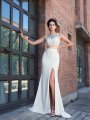 Sheath/Column High Neck Crystal Sleeveless Long Chiffon Two Piece Dresses