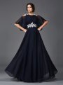 A-Line/Princess Straps Applique 1/2 Sleeves Long Chiffon Mother of the Bride Dresses