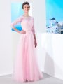 A-Line/Princess Bateau 1/2 Sleeves Floor-Length Applique Tulle Dresses