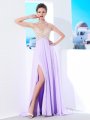 A-Line/Princess High Neck Sleeveless Sweep/Brush Train Crystal Chiffon Dresses