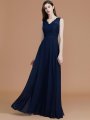 A-Line/Princess V-neck Sleeveless Floor-Length Lace Chiffon Bridesmaid Dresses