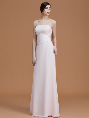 A-Line/Princess Strapless Sleeveless Floor-Length Ruched Chiffon Bridesmaid Dresses