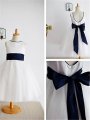 A-line/Princess Scoop Bowknot Sleeveless Ankle-Length Tulle Flower Girl Dresses