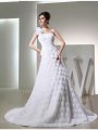 A-Line/Princess One-shoulder Sleeveless Taffeta Hand-made Flowers Long Wedding Dresses