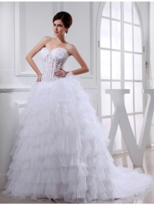 Ball Gown Beading Sweetheart Sleeveless Applique Organza Wedding Dresses