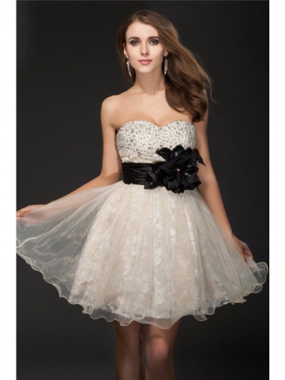 A-Line/Princess Sweetheart Beading Sleeveless Short Organza Cocktail Dresses [N13ZYDRESS106]