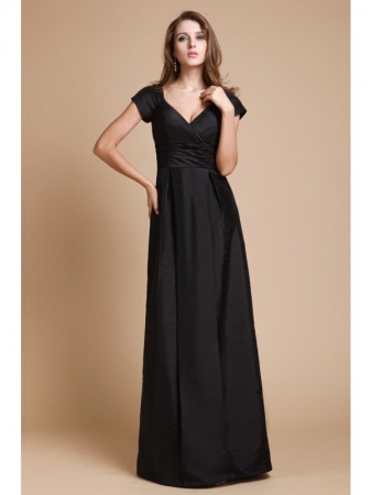 Sheath/Column V-neck Short Sleeves Long Ruffles Taffeta Dresses