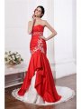 Trumpet/Mermaid Strapless Sleeveless Beading Lace Applique Long Taffeta Wedding Dresses