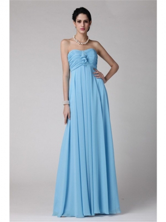 Sheath/Column Strapless Sleeveless Ruffles Long Chiffon Bridesmaid Dresses