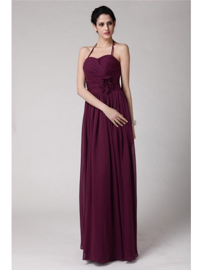 Sheath/Column Halter Sleeveless Hand-Made Flower Long Chiffon Bridesmaid Dresses [N13ZYDRESS212]