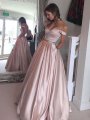 A-Line/Princess Off-the-Shoulder Sleeveless Sweep/Brush Train Satin Dresses