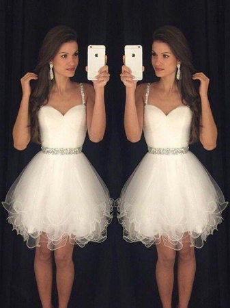 A-Line/Princess Sleeveless Sweetheart Beading Tulle Short/Mini Dresses