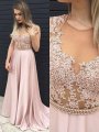 A-Line/Princess Sleeveless V-neck Satin Lace Floor-Length Dresses