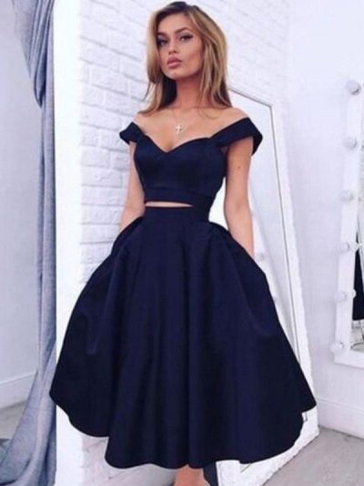 A-Line/Princess Off-the-Shoulder Sleeveless Knee-Length Taffeta Two Piece Dresses [PON1506EV404]