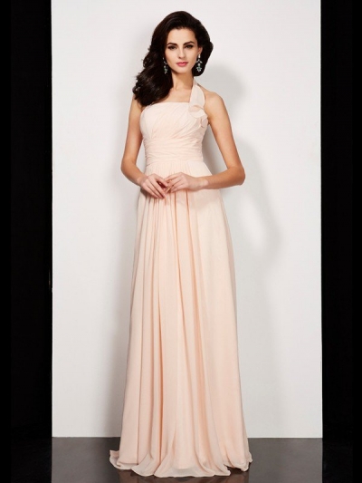 A-Line/Princess Halter Sleeveless Pleats Long Chiffon Dresses [40255]