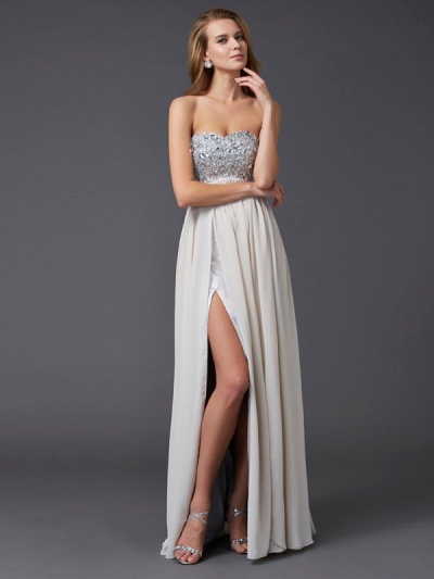 A-Line/Princess Sweetheart Sleeveless Rhinestone Long Chiffon Dresses [40297]