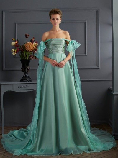 A-Line/Princess Off the Shoulder Sleeveless Long Taffeta Dresses [40469]