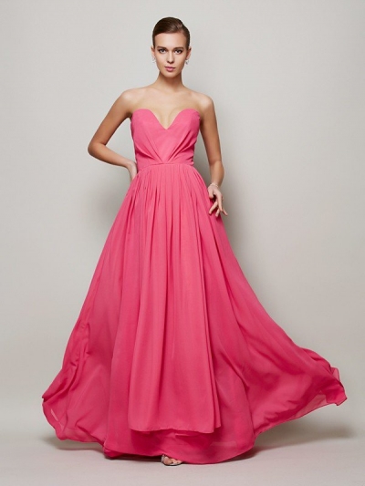 A-Line/Princess Sweetheart Sleeveless Pleats Long Chiffon Dresses