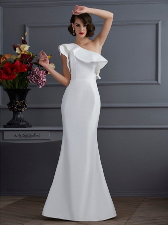 Trumpet/Mermaid One-Shoulder Sleeveless Ruffles Long Taffeta Dresses