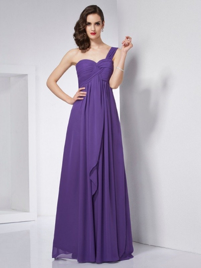 A-Line/Princess One-Shoulder Sleeveless Pleats Long Chiffon Dresses [40532]