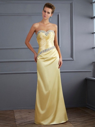 Trumpet/Mermaid Sweetheart Sleeveless Beading Long Elastic Woven Satin Dresses [40559]