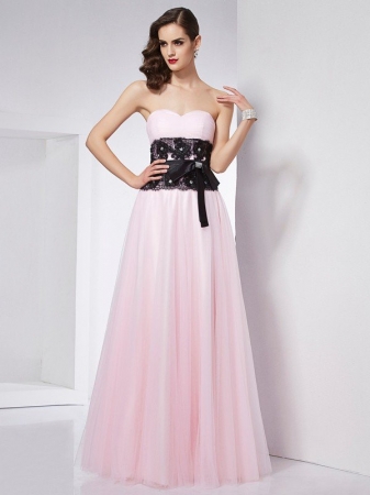 A-Line/Princess Sweetheart Sleeveless Lace Long Net Dresses