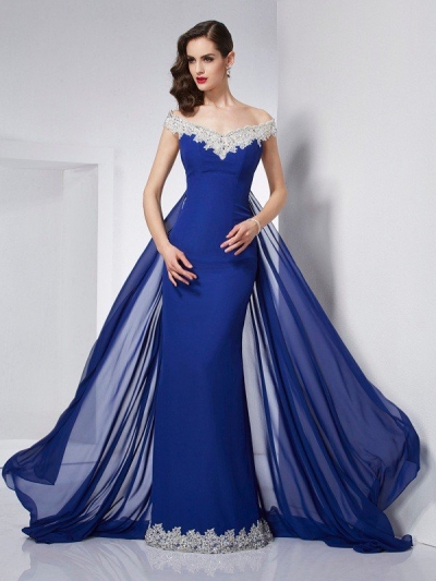 Trumpet/Mermaid Off the Shoulder Sleeveless Applique Long Chiffon Dresses [40792]