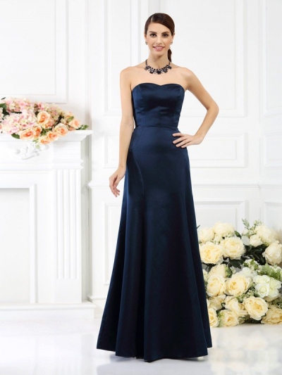 Sheath/Column Strapless Sleeveless Long Satin Bridesmaid Dresses [50455]